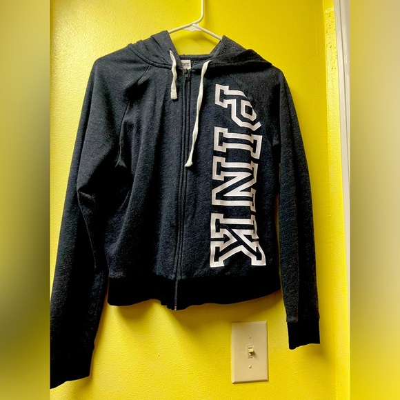 VS Pink Logo Zip Front Hoodie Grey Size Small - Picture 1 of 2